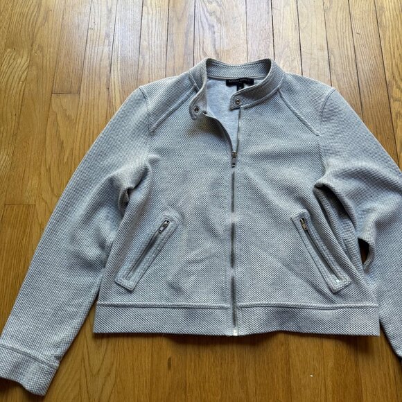 Banana Republic Size M Gray Textured Ponte Twill Knit Full Zip Moto Jacket - Picture 9 of 15